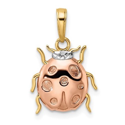 14k Gelbgold mit weißem und roséfarbenem Rhodium Diamantschliff Marienkäfer Anhänger