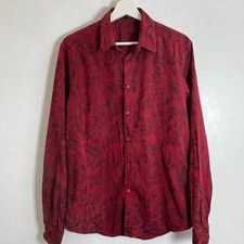 Versace jacquard button down burgundy dress shirt 40 cotton silk engraved button