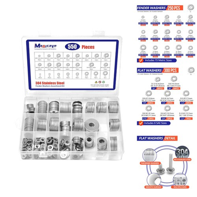 #ad 550pc Metal Washer Set 304 Stainless Steel SAE Metric Flat Fender Bolt Fasteners $34.95