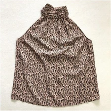 Joie Pink Black Feather Print High Neck Sleeveless Erola Halter Blouse Top XS