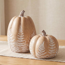 Fall Pumpkins for Decorating, Brown Resin Pumpkin Decor with Leaves Pattern