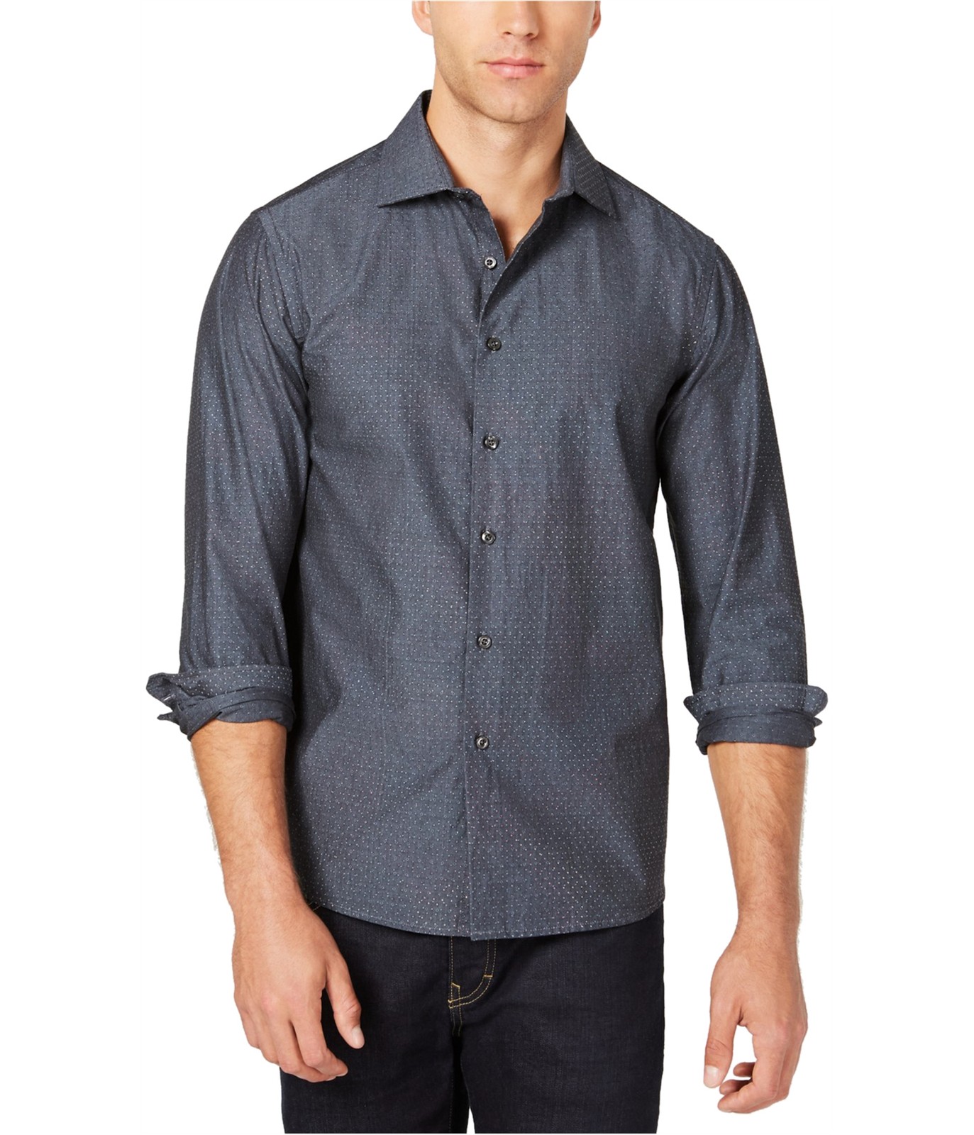 Мужская рубашка на пуговицах с микро-принтом Tallia, серая, Маленький размер