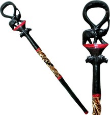 African Wood Decorative Walking Stick Hand Made in Kenya Elephant Lion Black