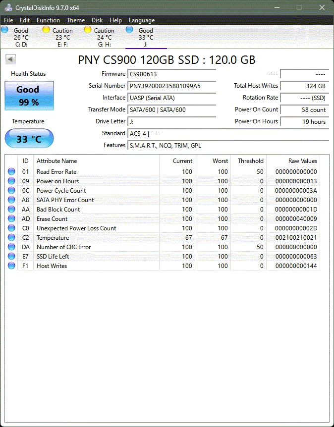 PNY CS900 120GB  2.5" SATA Internal (SSD) - Only 19 Hours Total Usage - Image 3 of 3