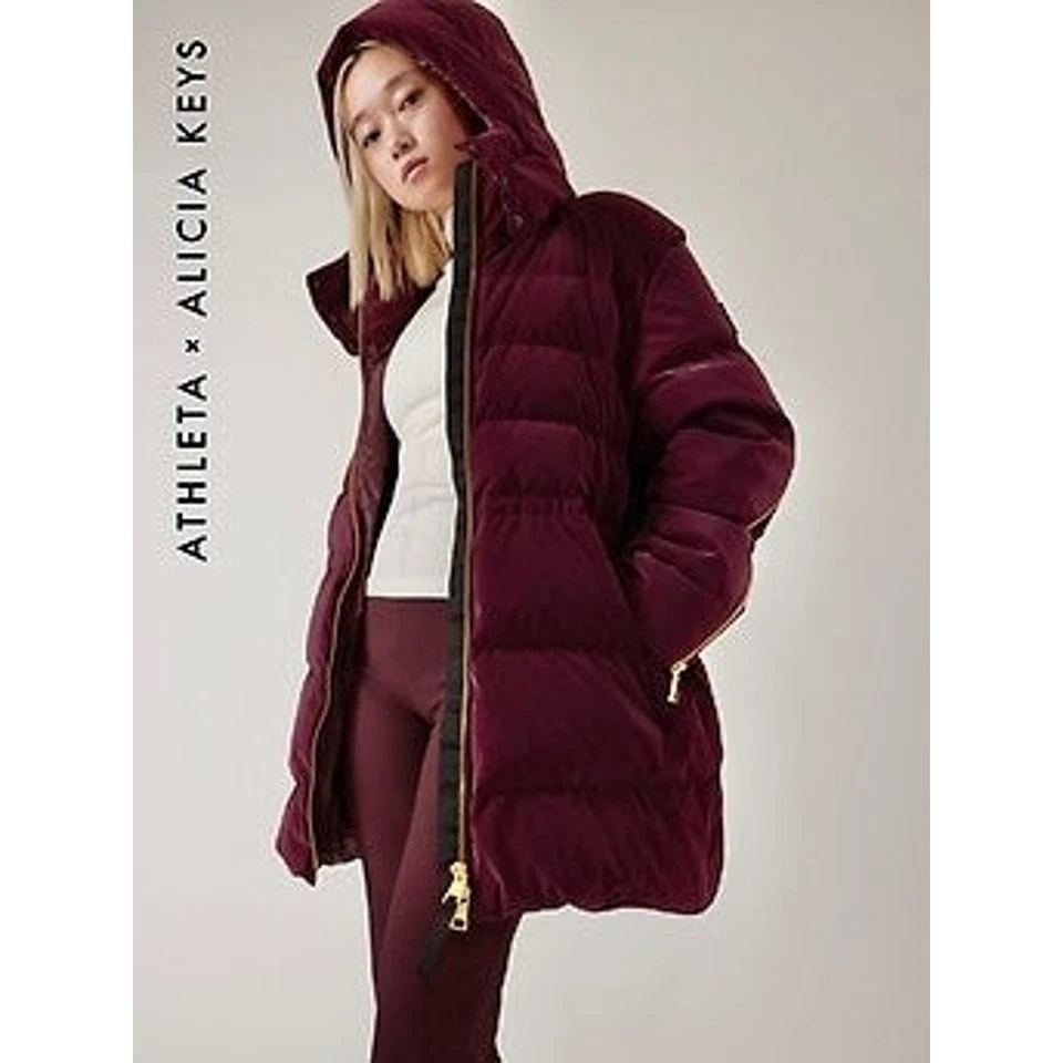 ATHLETA Alicia Keys Velvet Luxe Puffer NWT, Burgundy, Large, Free Shipping! B5 - Image 2 of 4