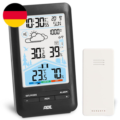 ADE Wetterstation Funk Mit Außensensor Und Funkwecker | Mit Lüftungsempfehlung |