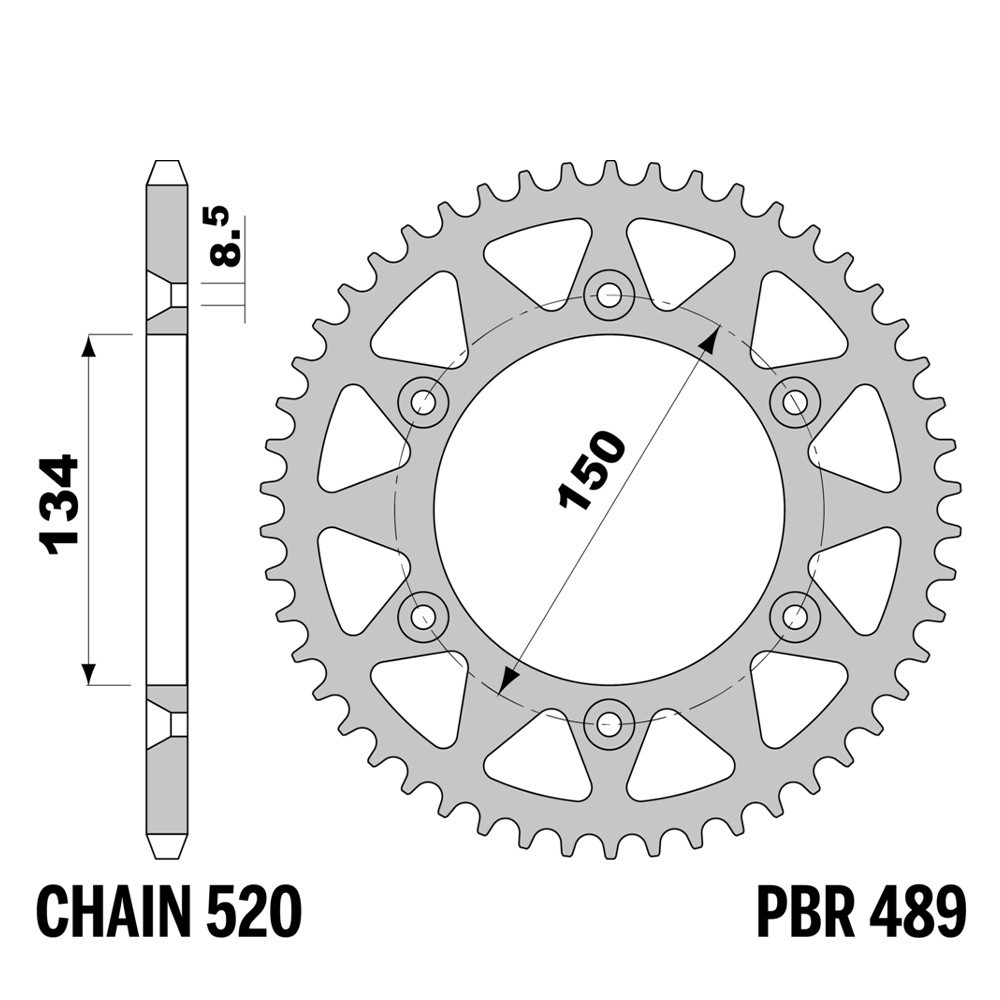 Pignon arrière PBR 48 dents en Ergal pas 520 pour moto Kawasaki KX250F 2006-2010