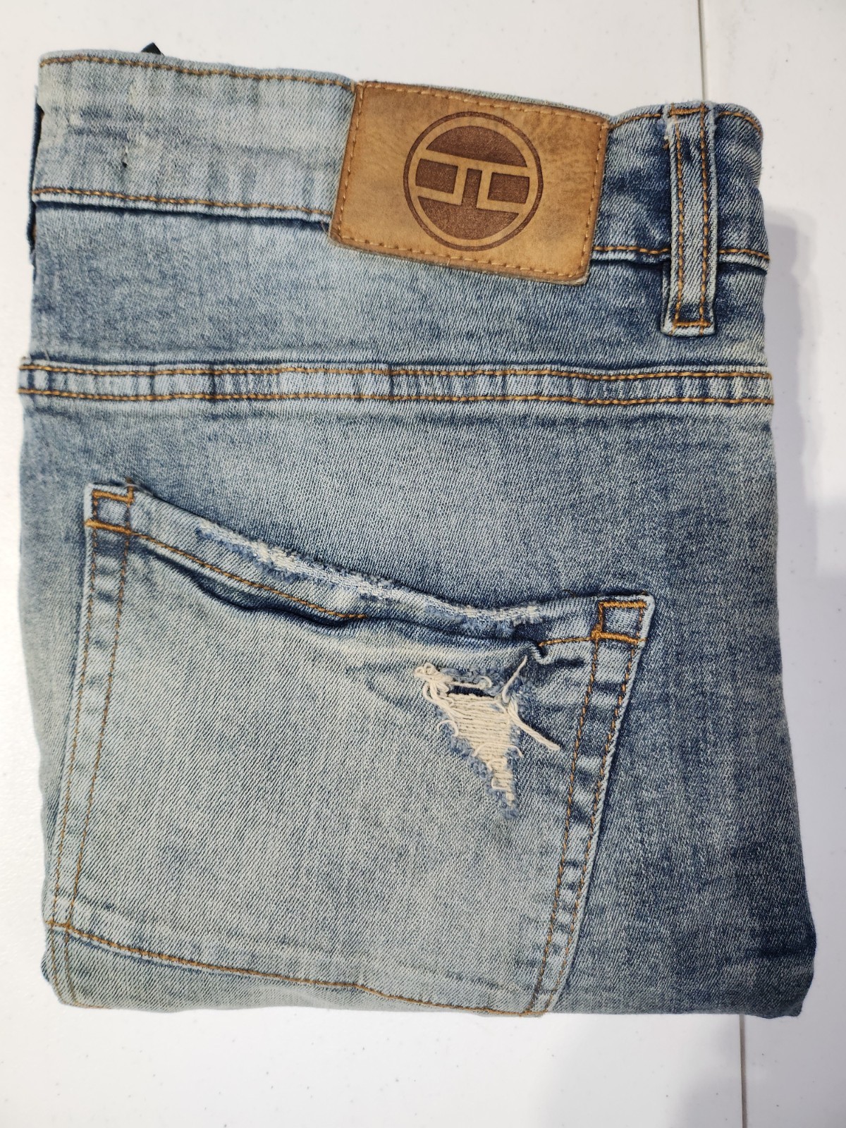 Button Zip Distressed 5-pocket Men