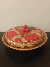 Sanor Ceramica Portugal Vintage Cherry Pie Dish Plate Cherry Cover 12" Preowned