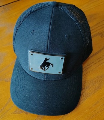Bucking Bronco Metal Hat Patch Black Truckers Hat By Hat Republic