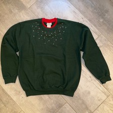 Vintage Top Stitch by Morning Sun Holiday Green Sweatshirt L Stars Embellished