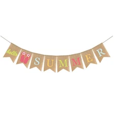Didiseaon Summer Beach Party Decoration - Khaki Linen Bunting Garland for Sum...