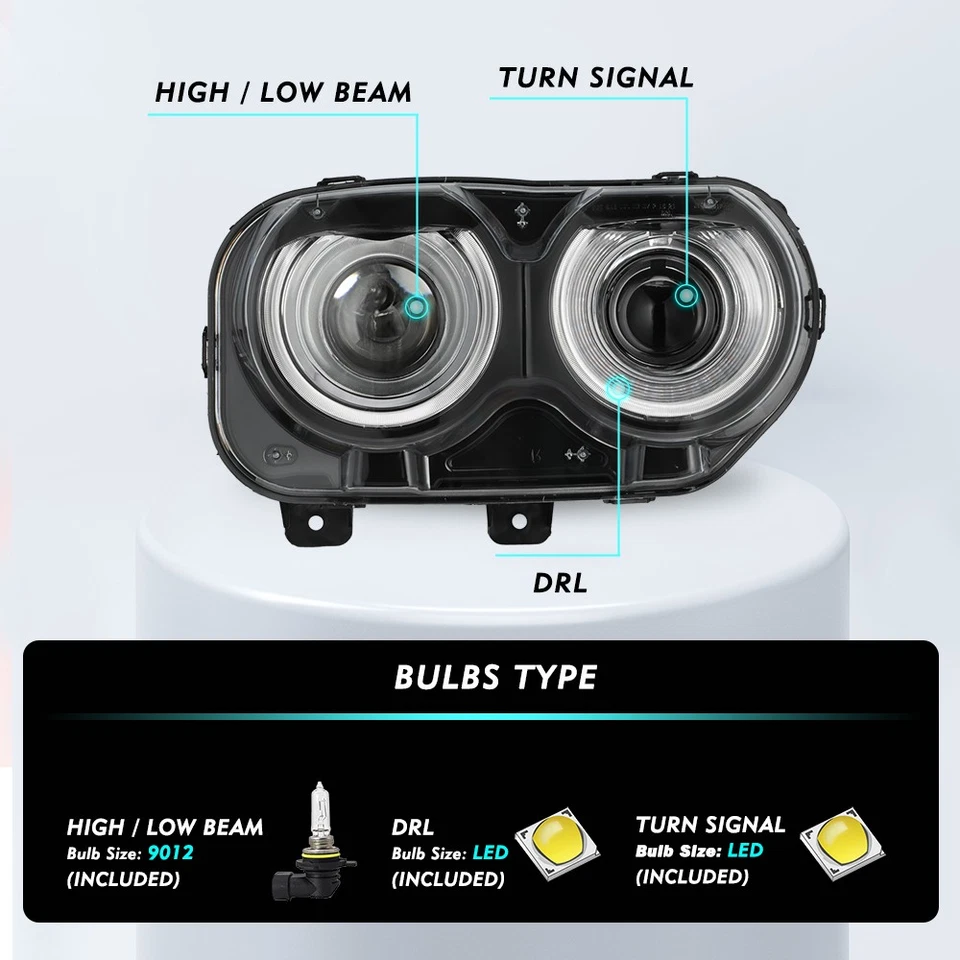 Par de faros LED halógenos proyectores para Dodge Challenger 2015-2023 Foto 3 de 4