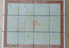 CARTE EN RELIEF DES ENVIRONS DE PARIS-ENTOILEE -BAUERKELLER-Vers 1843