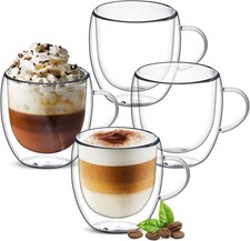 Double Walled Glass Coffee Mugs Set of 4 Borosilicate Cups Tea Latte Espresso