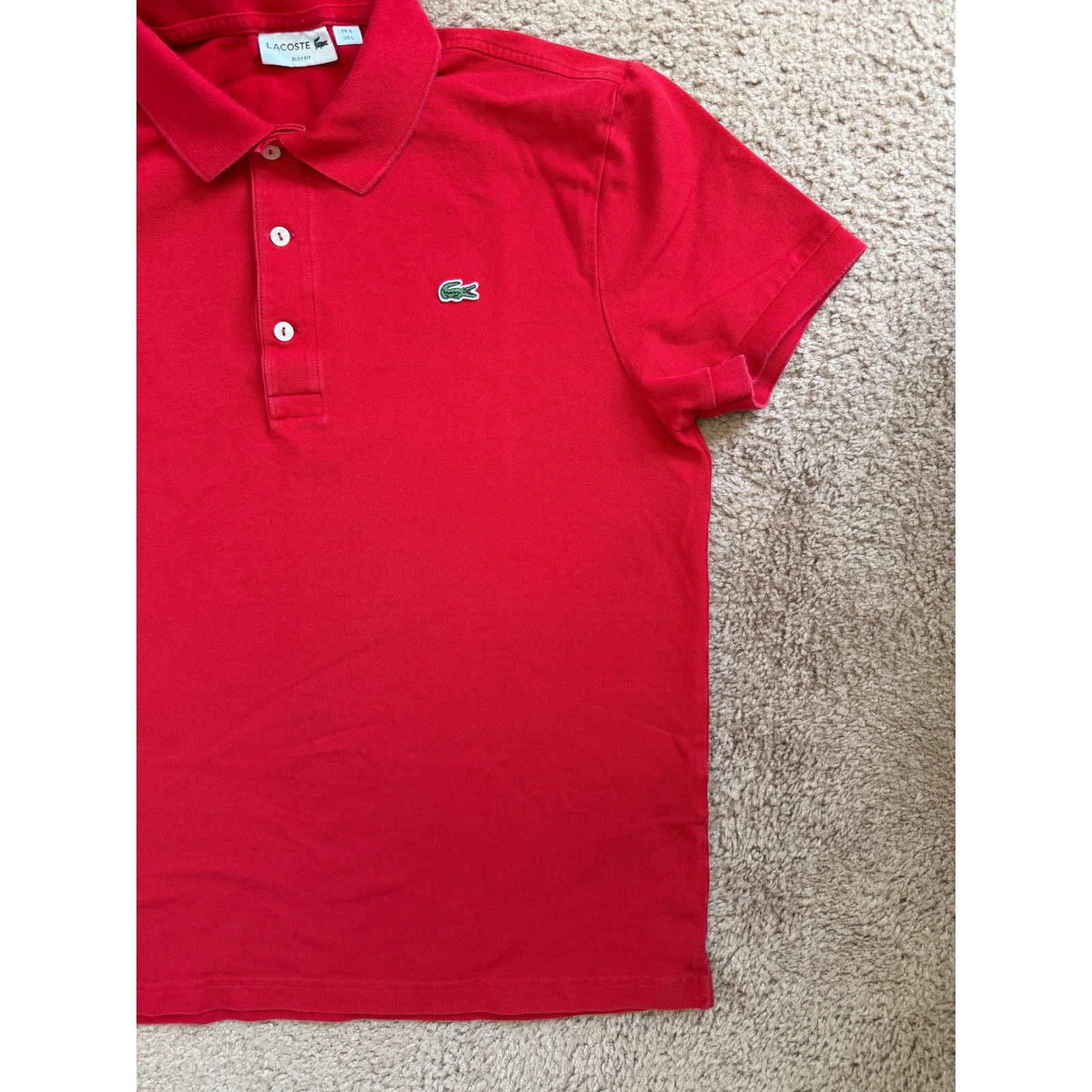 Lacoste Polo Shirt Mens Medium Red 4 Slim Fit Short Sleeve Crocodile Logo thumbnail 2