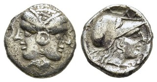 FITZ Greek Mysien Lampsakos Diobol Female Janiform Head Athena Silver @NON1349