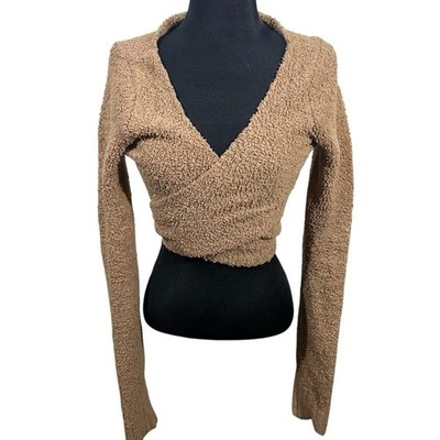 Skims Cozy Knit Wrap Top and Teddy Shorts Set in Camel Size Small Medium 