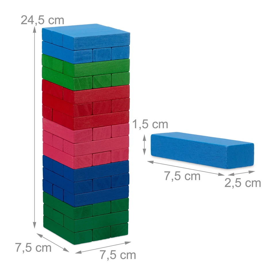 Wackelturm Spiel Holzturm farbig Turm-Spiel Geschicklichkeitsspiel Holzklötze - Bild 4 von 4