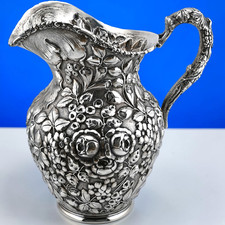 Early Sterling Silver Stieff / BSSCo Water Pitcher Repousse Rose Baltimore