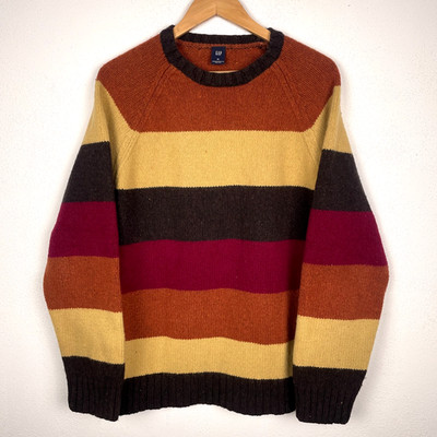 Gap Lambswool Sweater Men XL Crewneck Knit Wool Blend Striped Y2K 90s Old Money