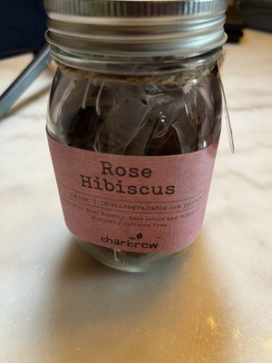 Charbrew ROSE HIBISCUS 16 Bio Tea Pyramid Bags In Mason Jar