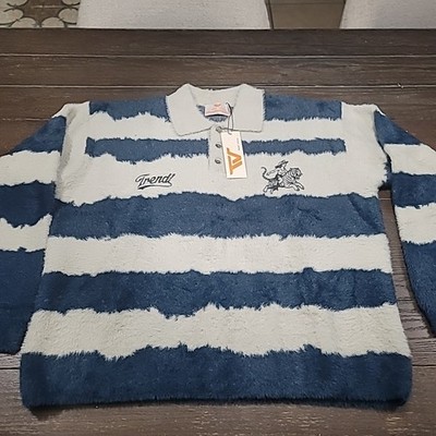 Trendt Vision Mens Fuzzy Polo Blue Long Sleeve Size Medium New 
