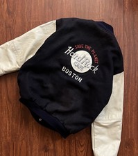 Vintage Hard Rock Cafe Boston Leather Sleeved Bomber Varsity Jacket Size M