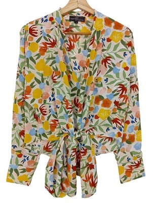 YEHWANG Cardigan Damen Jacke Gr. DE 38 weiß-hellorange-blau Casual-Look