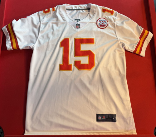 Patrick Mahomes #15 KC Chiefs Nike On Field Away White Jersey Size L Patch