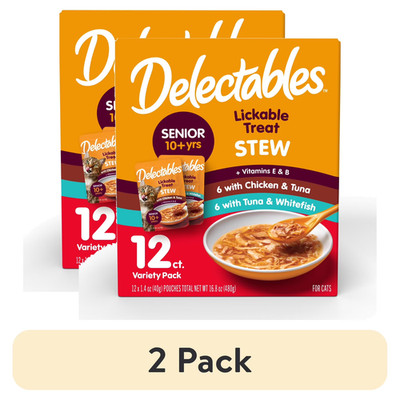 2 Pack - Delectables Stew Senior 10+ Variety Pack Lickable Cat Treats, 12 ct