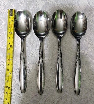  LOT OF 4 GORHAM STEGOR c1953- WHEAT  STAINLESS TEASPOONS/ TEA SPOONS 