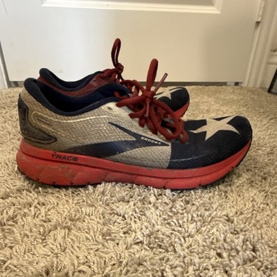 Brooks Trace Running Shoes USA Flag Theme Stars Pattern Red Blue White Mesh