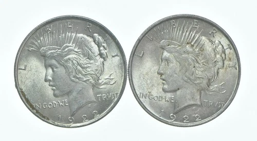 1922 & 1922 Peace Silver Dollar $1 Bullion Collection Lot *115