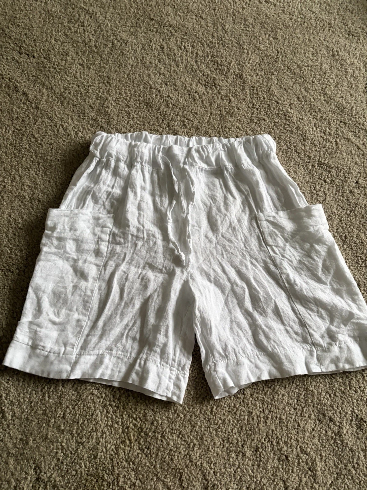 Made in Italy white 100% linen beach summer lightweight pocket shorts sz 28 NWT