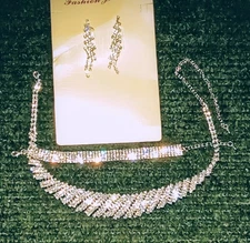 Bridal 4 Pc  Crystal Rhinestone Boho Bracelet Necklace Tassel Earrings    600