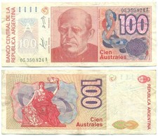 ARGENTINA NOTE 100 AUSTRALES (1986) ALONSO-CONCEPCION SUFFIX A B# 2835 P 327a VF