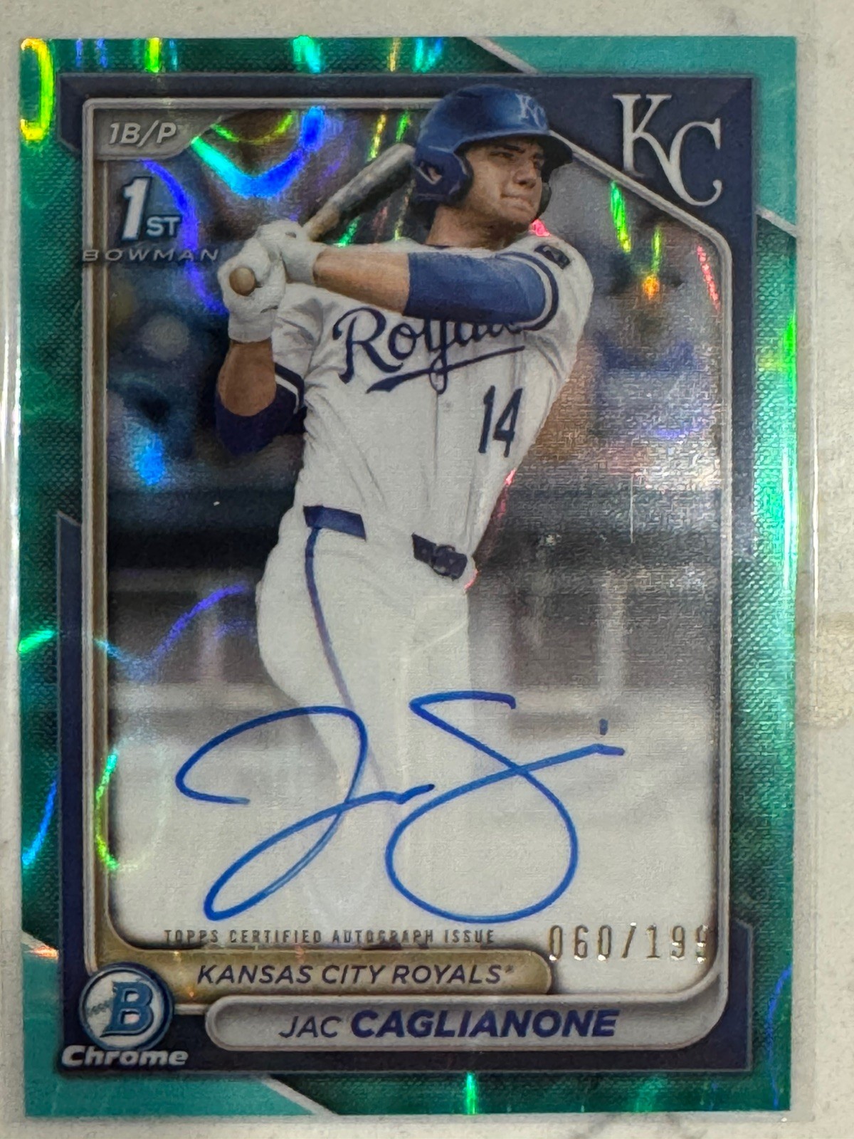 2024 Bowman Draft Jac Caglianone Chrome Auto Aqua Lava Refractor 1st #060/199