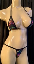 Exotic Dancer Stripper Rave Micro Thong Set Rainbow Camouflage Made In USA