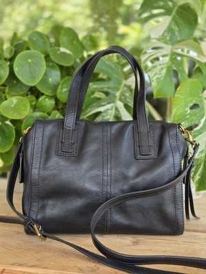 Fossil Emma Satchel Black Leather Crossbody Bowling Grab Bag UK