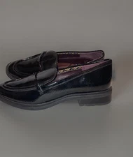 Sarto By Franco Sarto Black Faux Patent Leather Loafers Bar Accent Preppy 6.5B