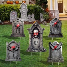 Halloween Decorations Tombstone Scary Gravestone Yard Signs Stakes Outdoor 5Pack