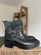 Bertie Black Leather Biker Boots with Buckle Strap UK Size 5 EU 38