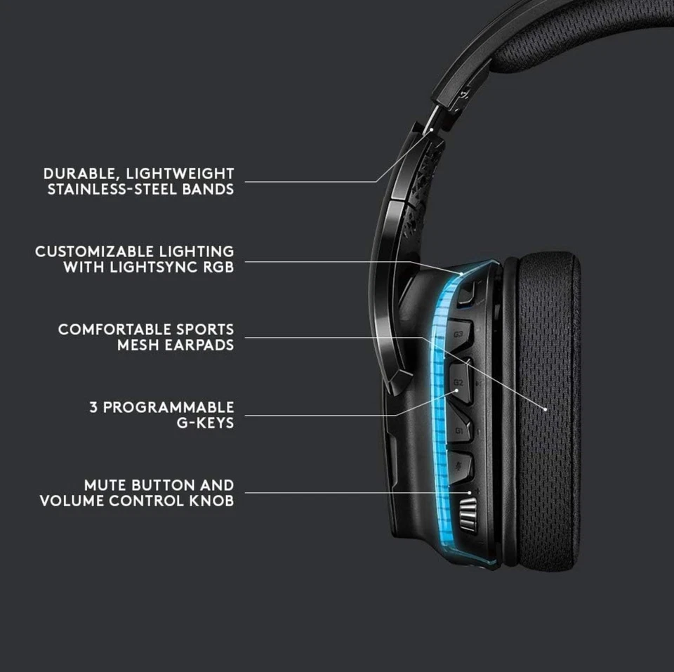 Logitech G635 LIGHTSYNC Surround Sound Gaming Headset - Black - Image 2 of 4