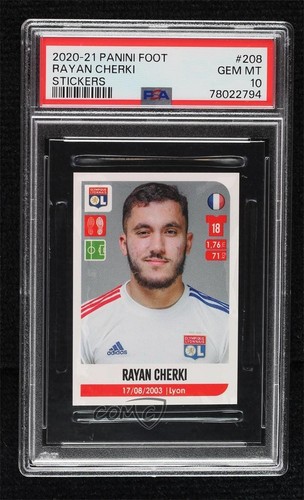 2020-21 Panini Naklejki na stopy Rayan Cherki #208 PSA 10 GEM MT