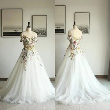Wedding Dresses Colorful 3D Flowers Off Shoulder A Line V Neck Bridal Gowns