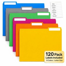 Colored File Folders 120 Pack, Letter Size 8.5 x 11 Manila Folders with 1/3 Cut