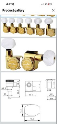 Guyker 6 In-line Guitar Locking Tuners   Electric Guitar   Pearl Buttons, Golden