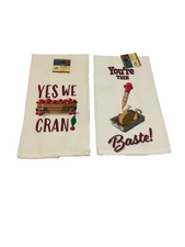 Set of 2 Hoilday " YES WE CRAN! & YOU'RE THE BASTE! " Flour Sack Towels NWT