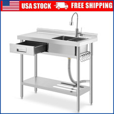 39" Stainless Steel Commercial Utility Sink with Workbench Drawer for Kitchen